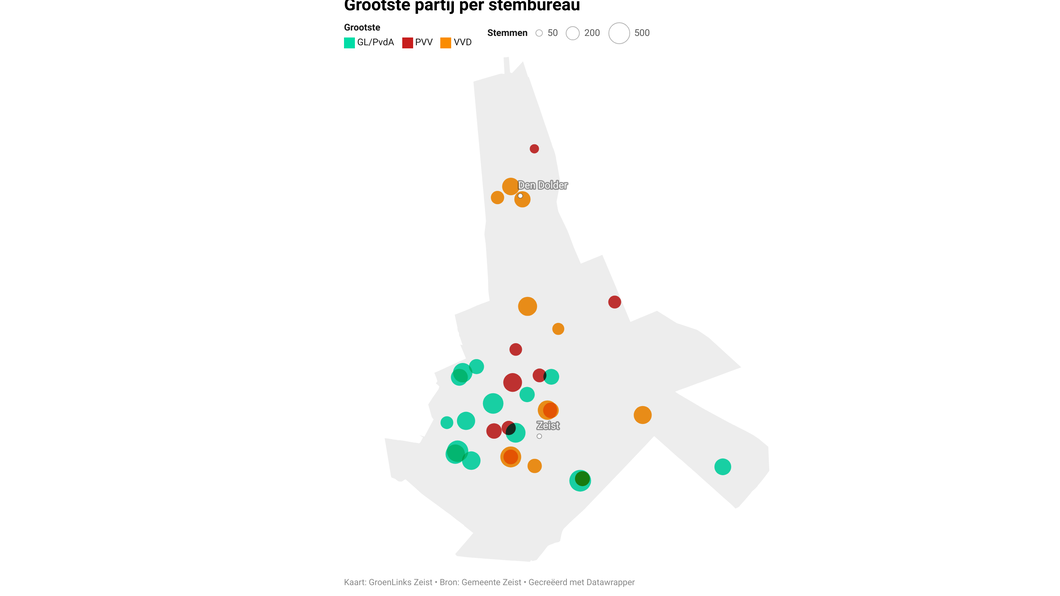 Grootste partij per stembureau gemeente Zeist 2023